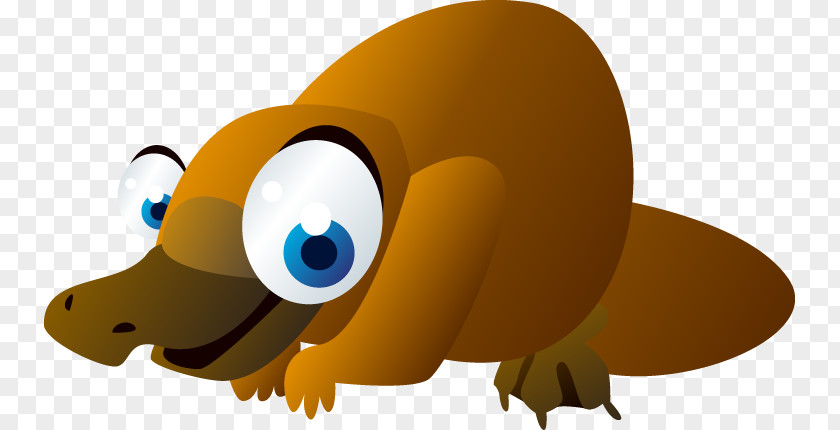 Adorable Animal Big Brown Eyes Platypus Cartoon Illustration PNG