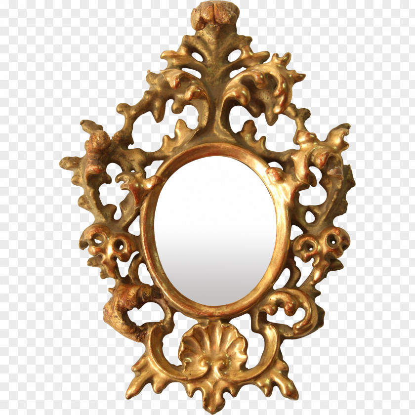 Mirror Rococo Baroque Ornament Wood Carving Style PNG