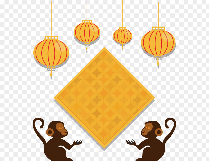 Vector Hand-painted Lanterns Monkey Clip Art PNG