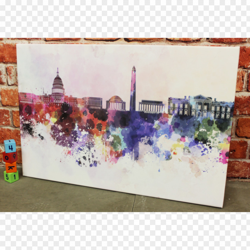 Washington, D.C. Skyline Watercolor Painting Canvas Print PNG