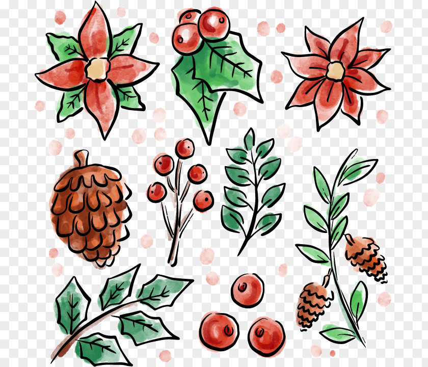 Christmas Watercolor Elements Painting Flower Drawing Euclidean Vector PNG