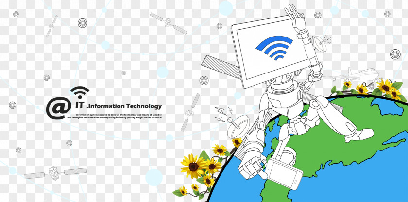Computer Robot On Earth Illustration PNG