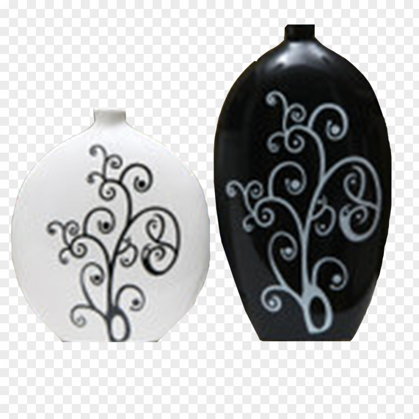 Decorative Bottles Flower-holder Vase Ceramic Arts Black And White PNG