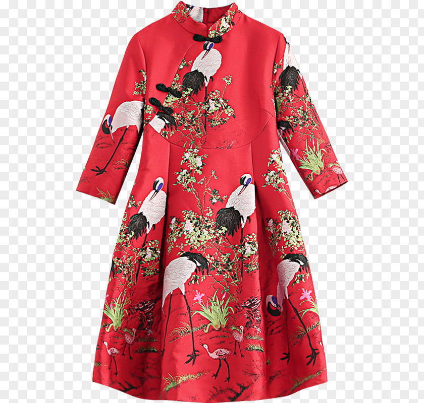 Cheongsam Red Wedding Dress T-shirt Crane PNG