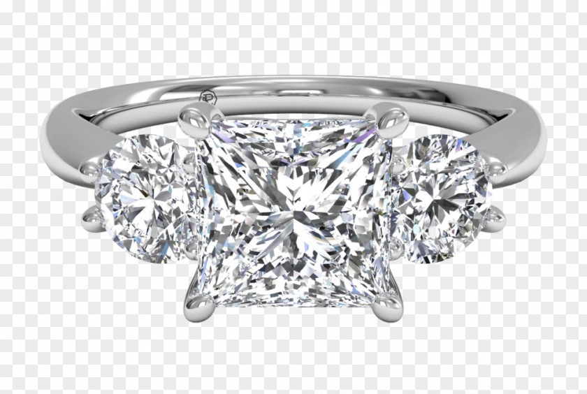 Diamond Princess Cut Engagement Ring Prong Setting PNG