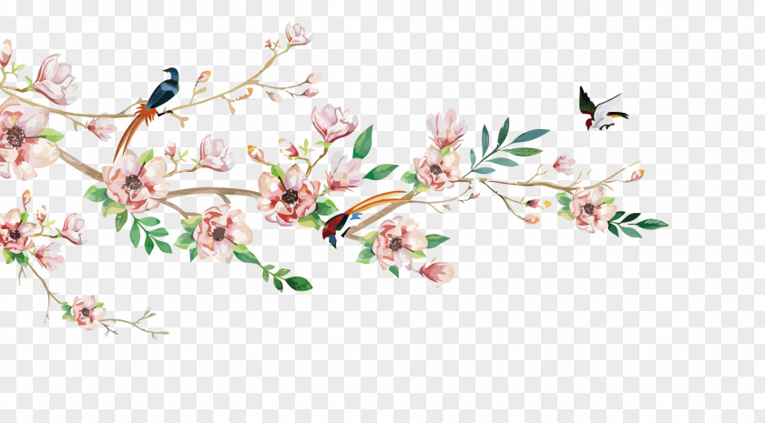 Vector Flowers And Birds Euclidean Flower Watercolor Painting Illustration PNG