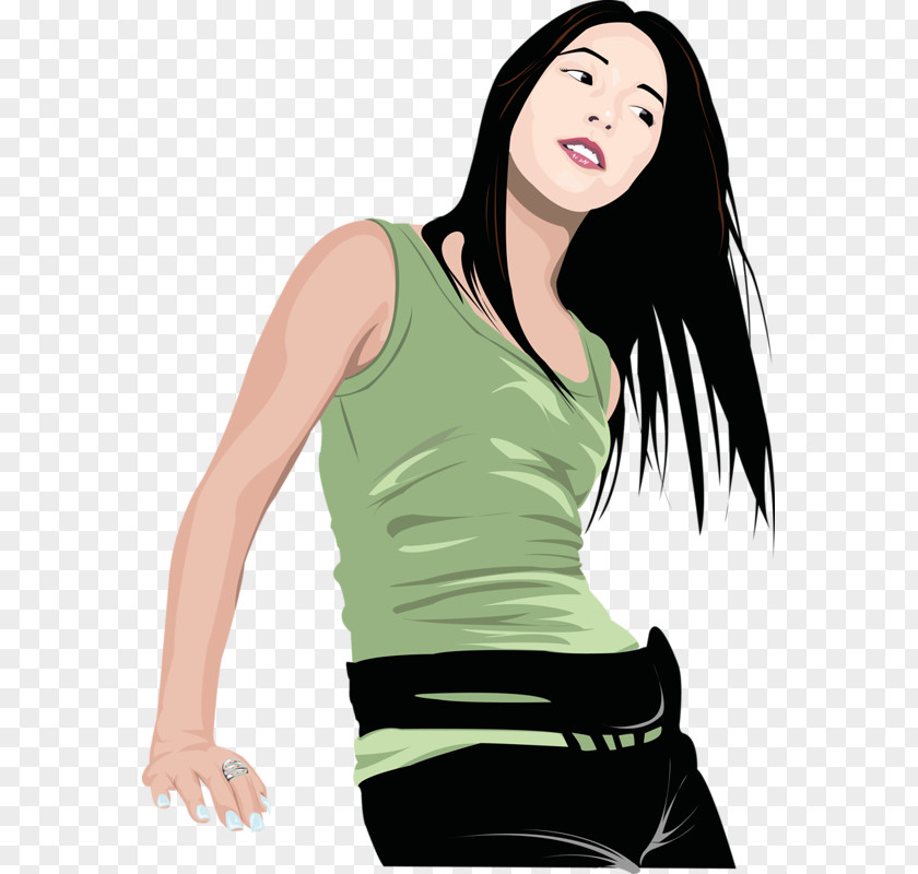 A Woman Wearing Green Vest T-shirt Illustration PNG
