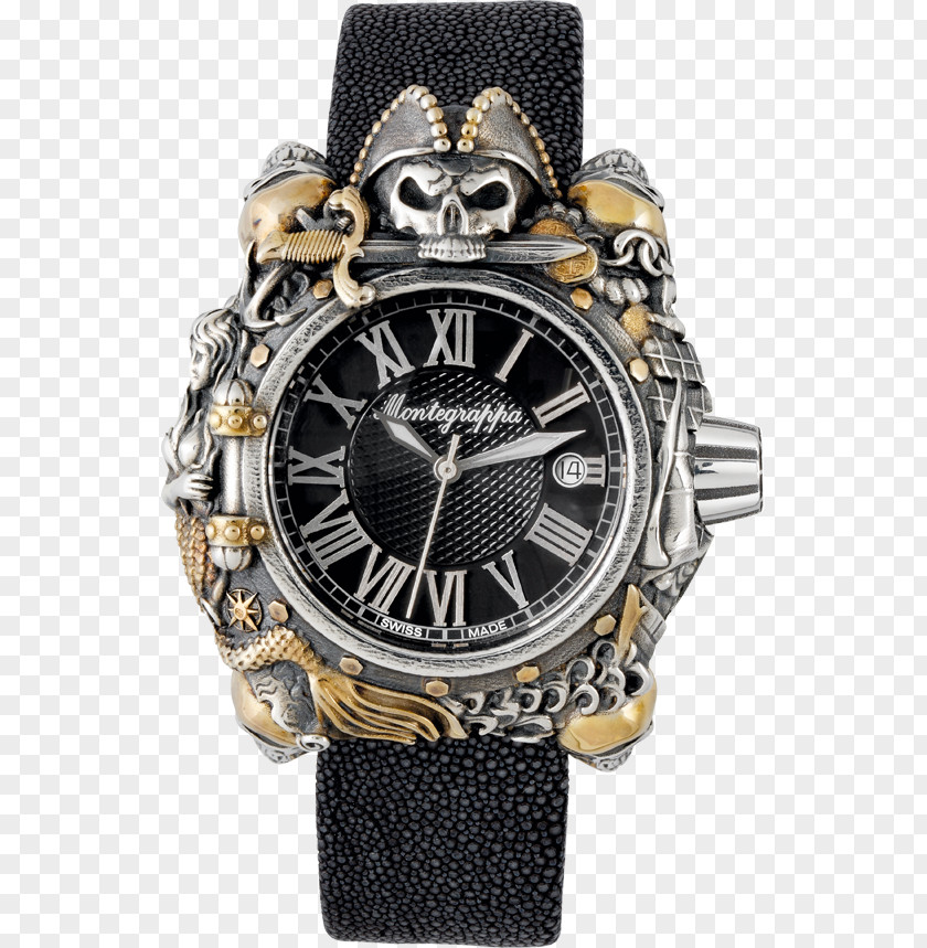 Gold Skull Cufflinks Automatic Watch Montegrappa Silver ETA SA PNG