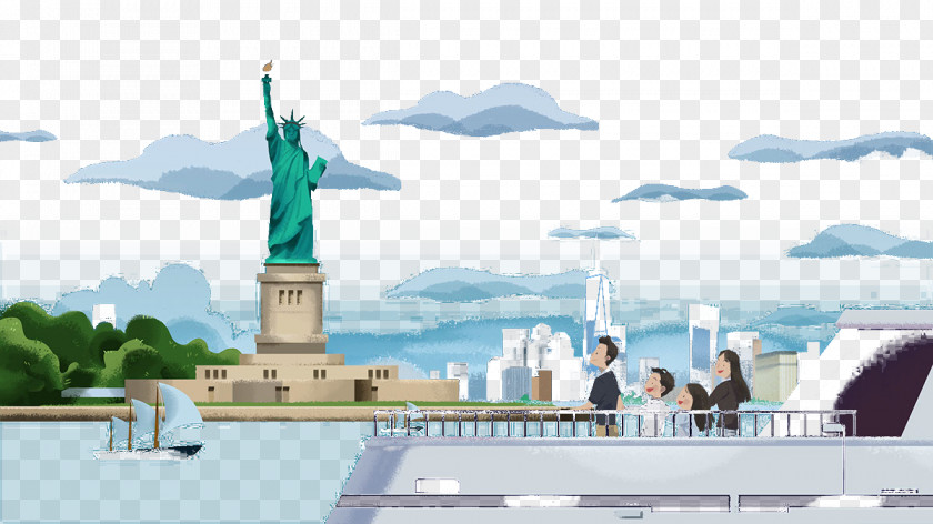 Visit The Statue Of Liberty Travelers Background Illustration PNG