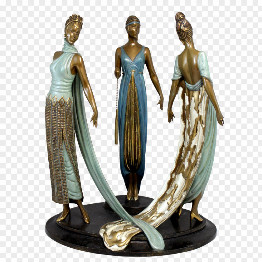 Art Deco Bronze Sculpture Erté The Three Graces Figurine PNG