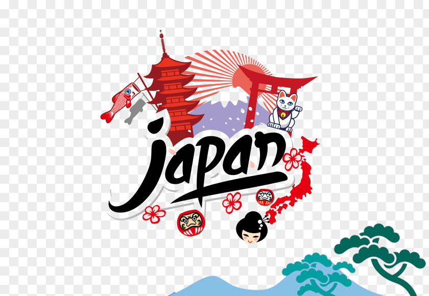 Japanese Cultural Elements Background Mount Fuji Cherry Blossom Symbol Illustration PNG