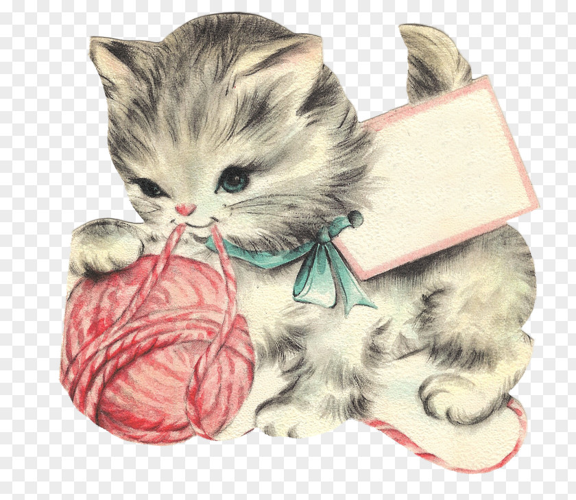 Vintage Card Cat Kitten Hairball Clip Art PNG