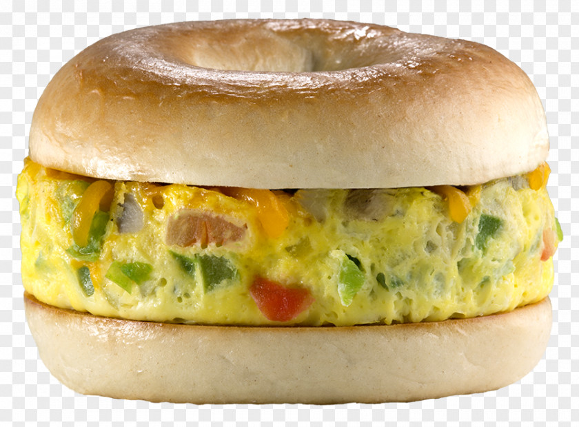 Bagel Omelette Breakfast Sandwich Vegetarian Cuisine Cheeseburger PNG
