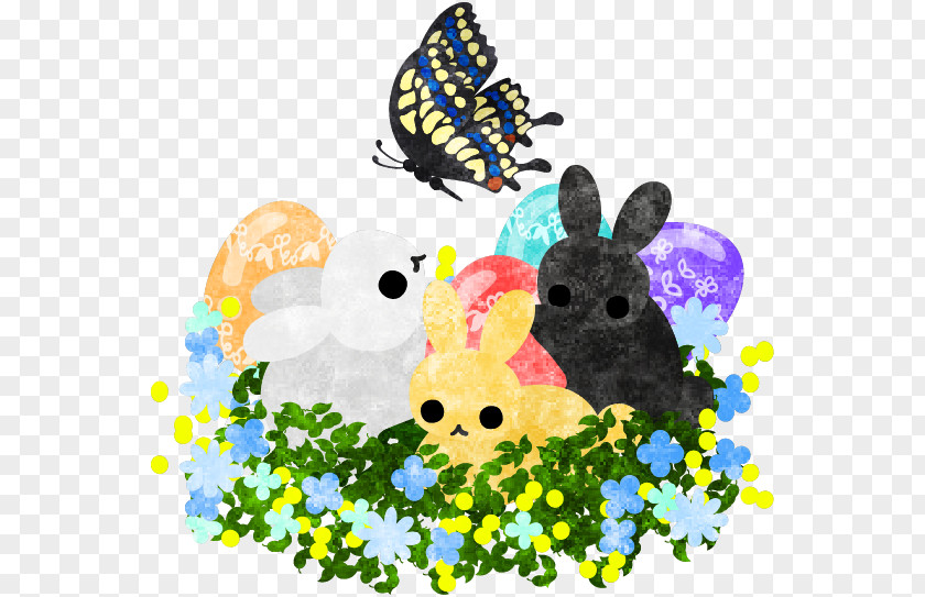 The Little Monkey Scatters Flowers Easter Bunny Butterfly Rabbit Clip Art PNG