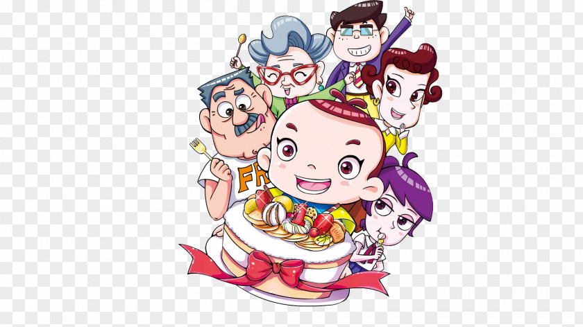 A Family Eating Cake Cartoon Animation Film PNG