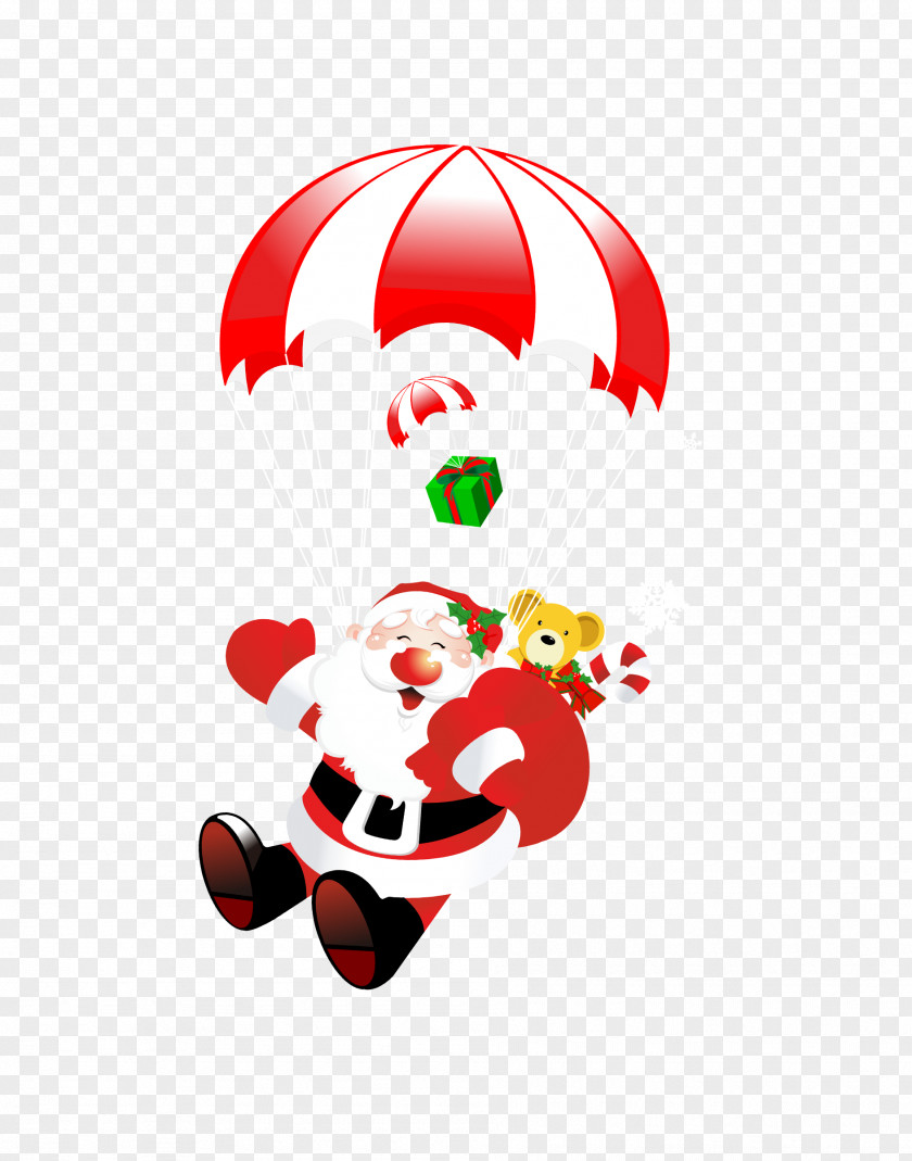 Santa Claus Riding Parachute Material Christmas Gift PNG