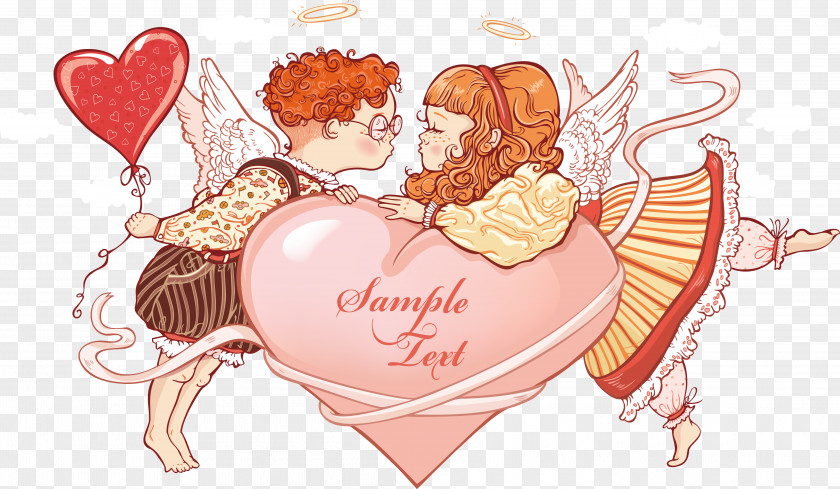 Two Little Angel Was About To Kiss Cartoon PNG