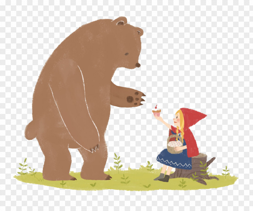 Little Red Riding Hood And The Big Brown Bear Cartoon Illustration PNG