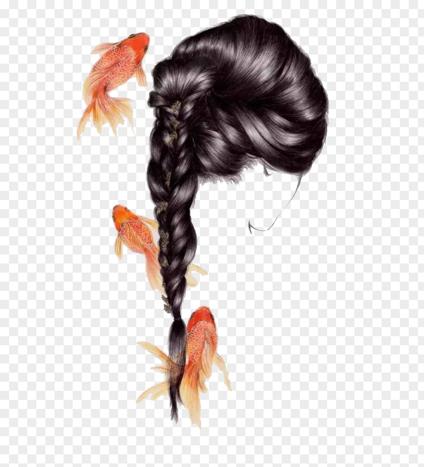 Carp Beautiful Hair Peony Drawing Illustrator Art Illustration PNG