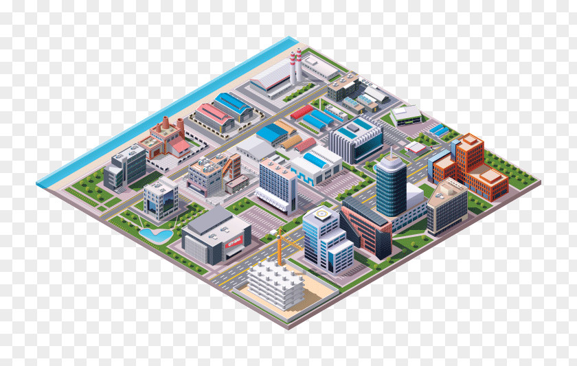 Map City Isometric Projection PNG