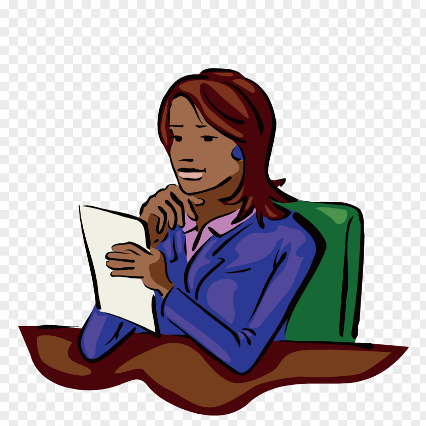 Read Documents Lying On The Table Woman Illustration PNG