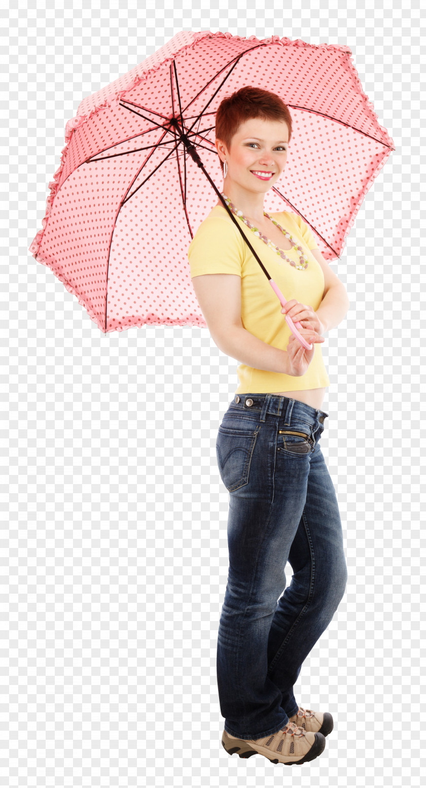 Young Happy Woman Standing With Umbrella PNG