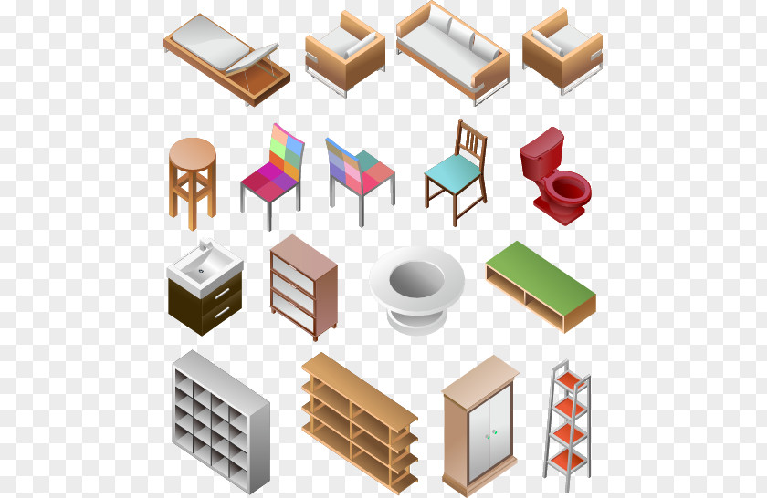 Creative Home Design Three-dimensional Vector Material, Furniture Euclidean Isometric Projection Chair PNG