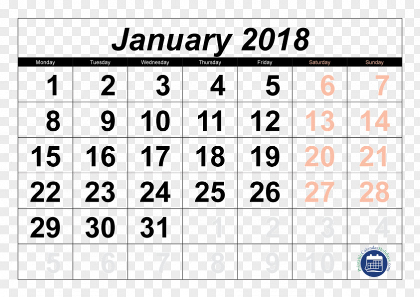 Calendar 2018 January Template Microsoft Excel PNG