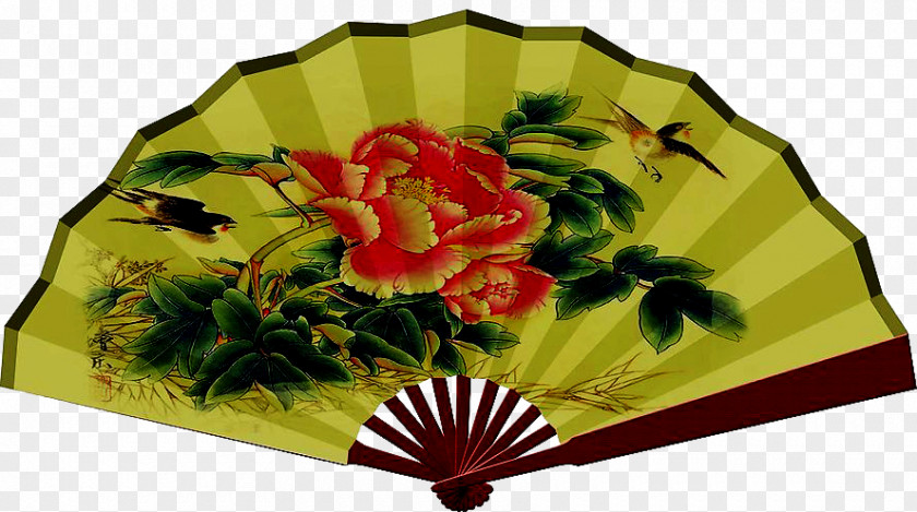 Cherry Blossoms Hand Fan Chinoiserie Uchiwa Und Ōgi Floral Design Peafowl PNG