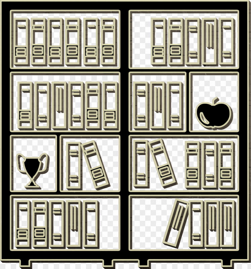 Education Icon Academic 2 Library Full Of Books One Trophy And Apple PNG