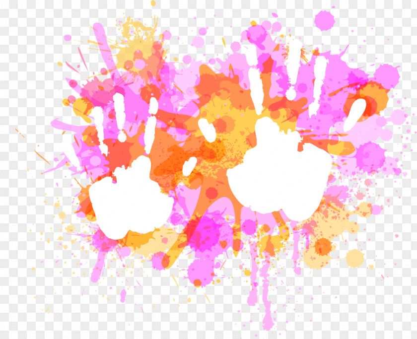Vector Colorful Child Handprints Spray Watercolor Painting Palm Print PNG