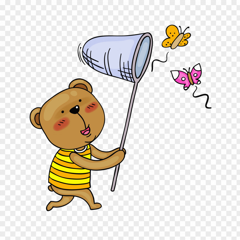 Brown Bear Butterfly Insect Drawing Cartoon Illustration PNG