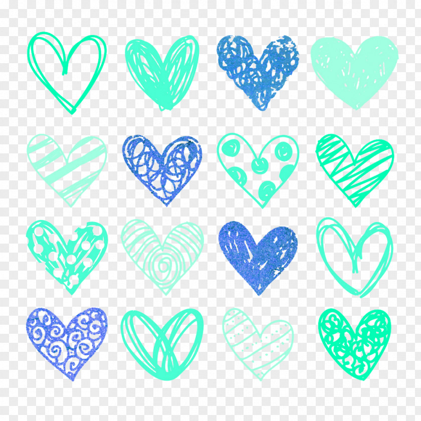 Hand-painted Blue Heart Picture Material Doodle Clip Art PNG