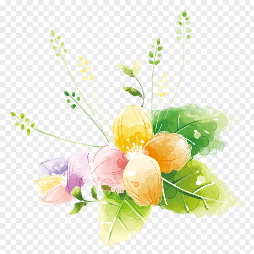 Hand Painted Watercolor Yellow Floral Decoration Pattern Design Painting PNG