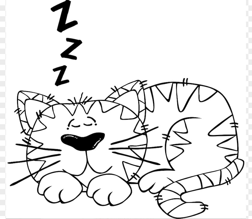 Cat Face Pictures Sleep Cartoon Black And White Clip Art PNG