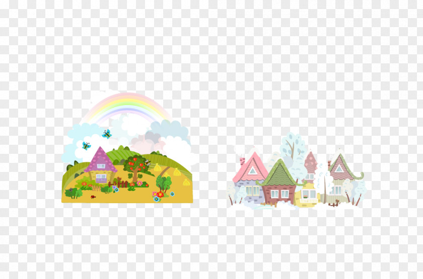 Vector Rainbow House Cartoon Illustration PNG