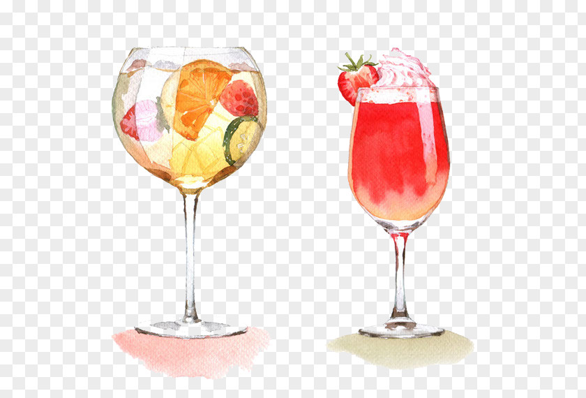 Hand-painted Cocktail Wine Garnish Glass Illustration PNG