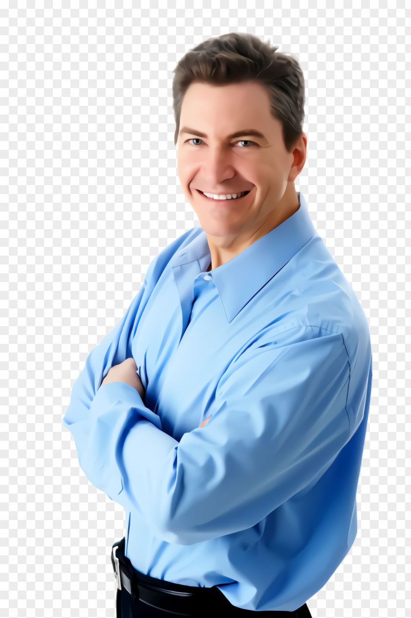 Business Dress Shirt Blue Arm Male Sleeve Smile PNG
