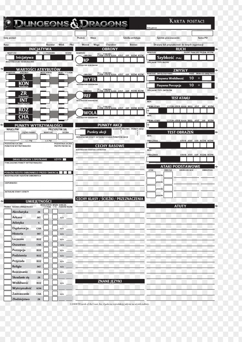 Dungeons & Dragons Basic Set Player's Handbook Pathfinder Roleplaying Game Character Sheet PNG