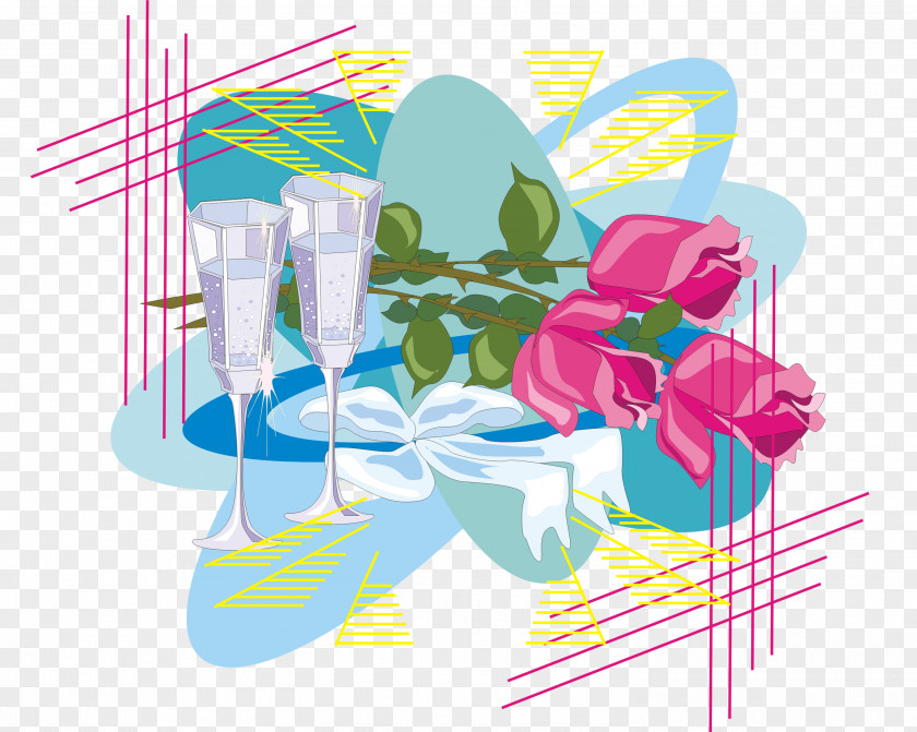Creative Wine Glass Flowers Clip Art PNG