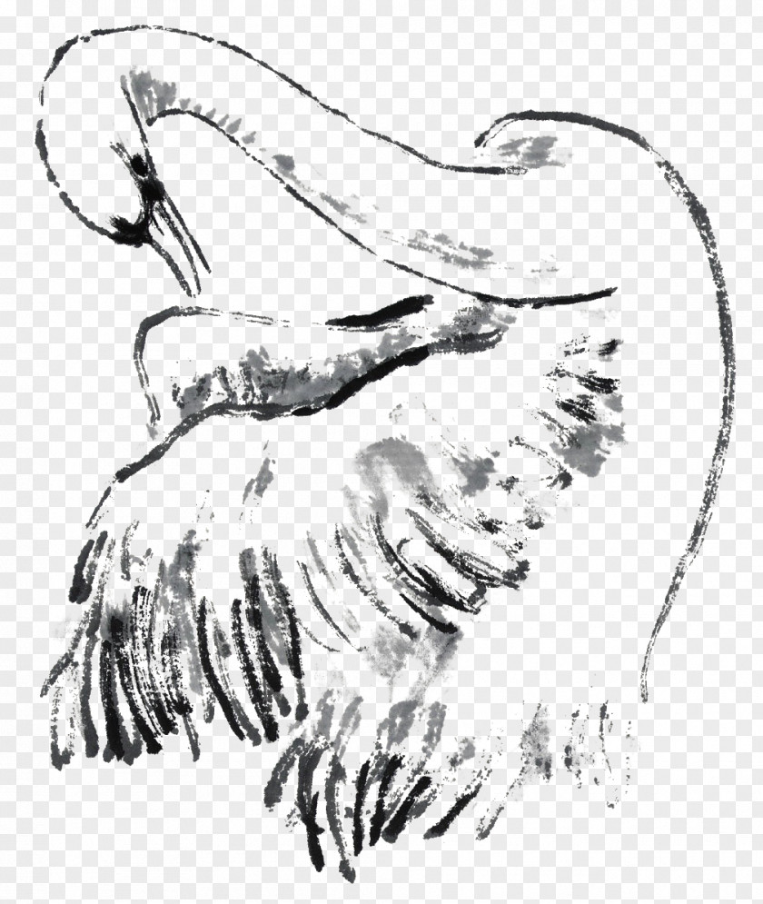 Goose Domestic Ink Wash Painting Chinese Gongbi PNG