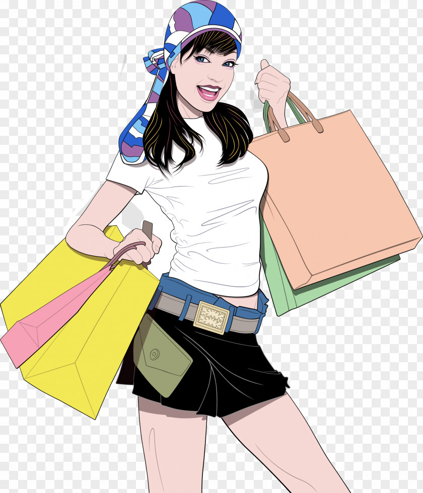 A Shopping Cartoon Woman Illustration PNG