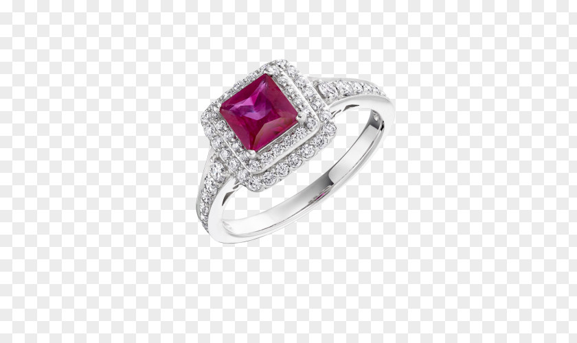 Princess Cut Ruby Engagement Ring Diamond Jewellery PNG