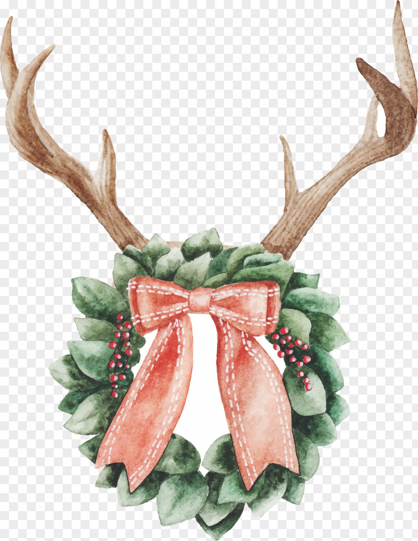 Watercolor Antlers Christmas Day Painting Ornament Reindeer Lights PNG