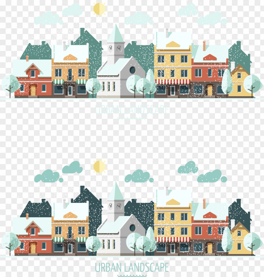 Winter Town Euclidean Vector Illustration PNG