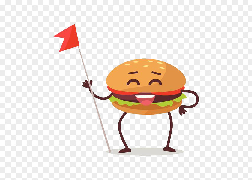Red Flag Hamburg Hamburger Cheeseburger Fast Food Cartoon PNG