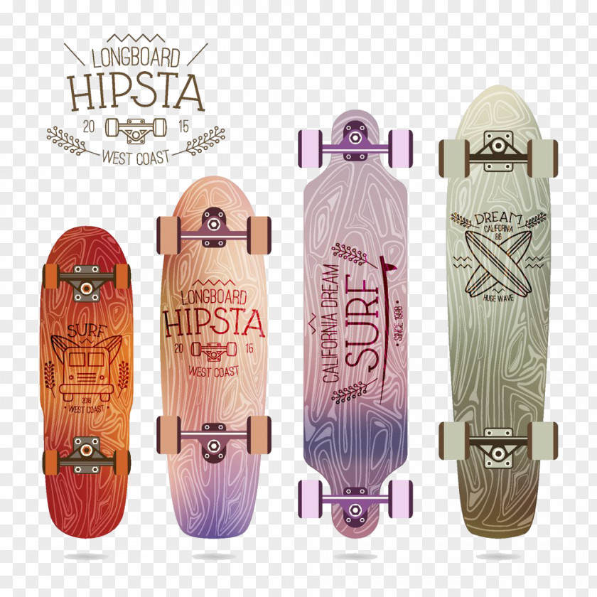 Wood Prints Skateboard Longboard Surfing Skateboarding Stock Illustration PNG