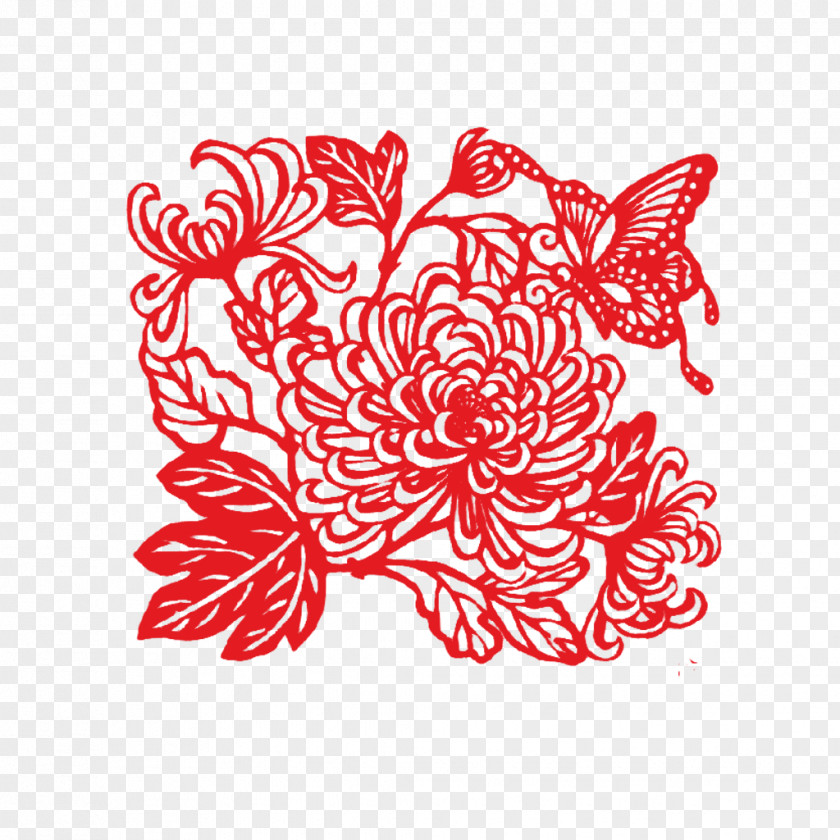 Chrysanthemum Bloom Papercutting Chinese Paper Cutting Double Ninth Festival PNG