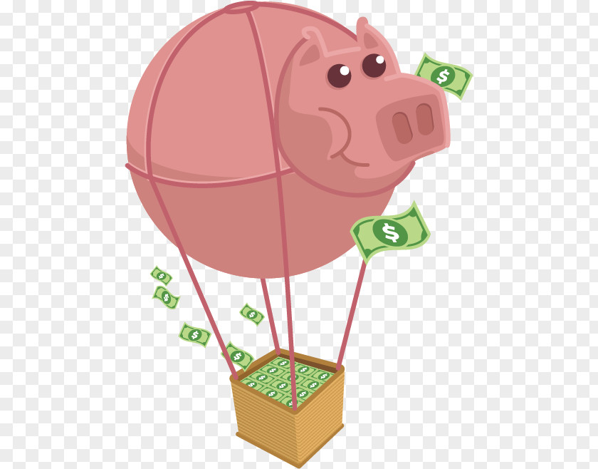 Cartoon Vector Carrying Money Pig Hot Air Balloon Domestic Piggy Bank Euclidean Saving PNG