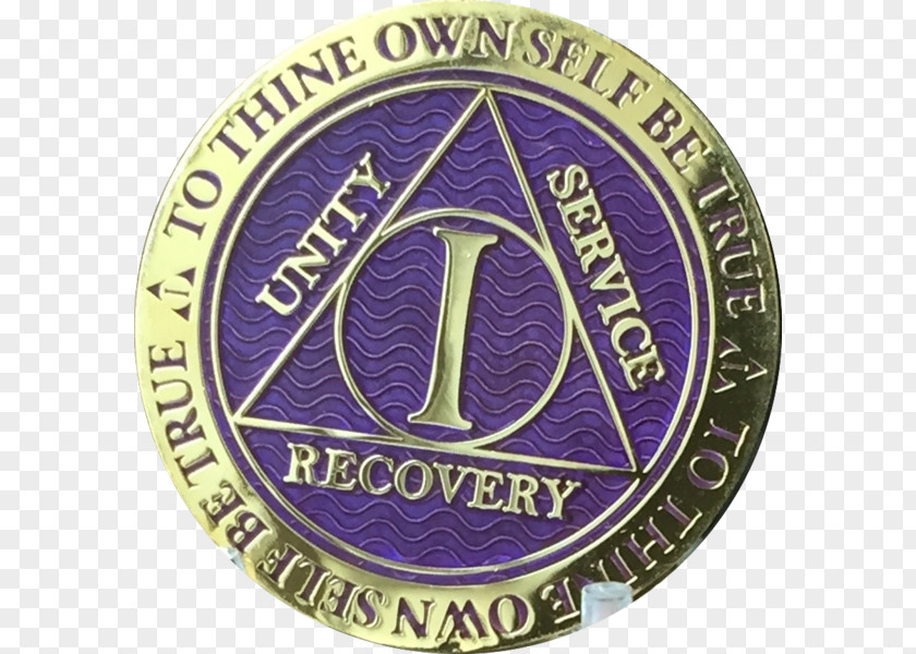 Purple Emblem Sobriety Coin Alcoholics Anonymous Badge PNG